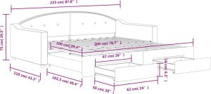 vidaXL Sofa rozsuwana z szufladami, taupe, 100x200 cm, tkanina 12