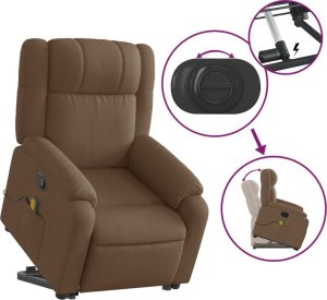 vidaXL Podnoszony fotel masujący, rozkładany, brązowy, obity tkaniną 6