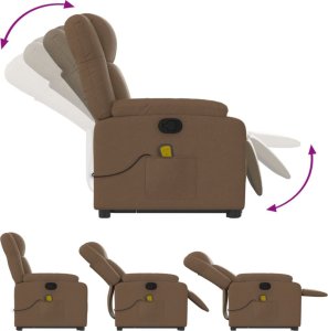 vidaXL Podnoszony fotel masujący, rozkładany, brązowy, obity tkaniną 7