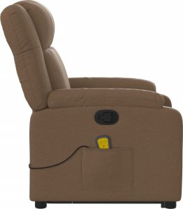 vidaXL Podnoszony fotel masujący, rozkładany, brązowy, obity tkaniną 10