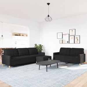 vidaXL 3-cz. zestaw sof z podnóżkiem, czarny, obity tkaniną 3