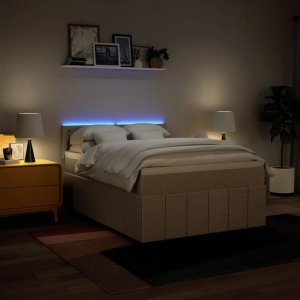 vidaXL Łóżko kontynentalne z materacem, kremowe, tkanina, 140x200 cm 4