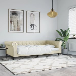 vidaXL Sofa z funkcją spania, kremowa, 100x200 cm, sztuczna skóra 1