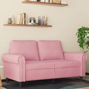 vidaXL Sofa 2-osobowa, różowy, 120 cm, tapicerowana aksamitem 1