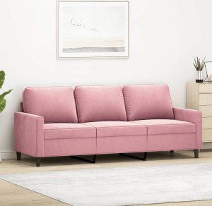 vidaXL Sofa 3-osobowa, różowa, 180 cm, obita aksamitem 1