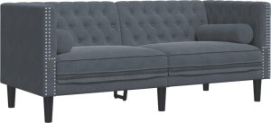 vidaXL Sofa Chesterfield z wałkami, dwuosobowa, ciemnoszara, aksamit 2