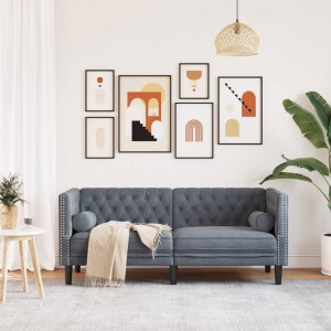vidaXL Sofa Chesterfield z wałkami, dwuosobowa, ciemnoszara, aksamit 3