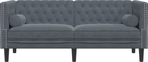 vidaXL Sofa Chesterfield z wałkami, dwuosobowa, ciemnoszara, aksamit 4