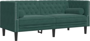 vidaXL Sofa Chesterfield z wałkami, dwuosobowa, ciemnozielona, aksamit 2