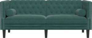 vidaXL Sofa Chesterfield z wałkami, dwuosobowa, ciemnozielona, aksamit 4