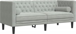 vidaXL Sofa Chesterfield z wałkami, dwuosobowa, jasnoszara, aksamit 2