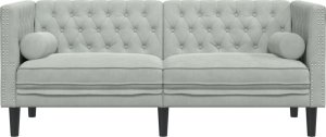 vidaXL Sofa Chesterfield z wałkami, dwuosobowa, jasnoszara, aksamit 4