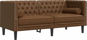 vidaXL Sofa Chesterfield z wałkami, 2-os., brązowa, sztuczny zamsz 2