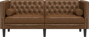 vidaXL Sofa Chesterfield z wałkami, 2-os., brązowa, sztuczny zamsz 4