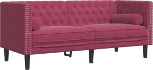 vidaXL Sofa Chesterfield z wałkami, dwuosobowa, bordowa, aksamit 2