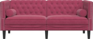 vidaXL Sofa Chesterfield z wałkami, dwuosobowa, bordowa, aksamit 4