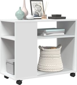 vidaXL Stolik boczny na kółkach, biały, 70x35x60 cm 4