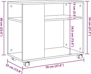 vidaXL Stolik boczny na kółkach, biały, 70x35x60 cm 9