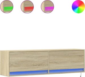 vidaXL Ścienna szafka TV z LED, dąb sonoma, 140x31x38 cm 2