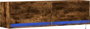 vidaXL Ścienna szafka TV z LED, przydymiony dąb, 140x31x38 cm 3