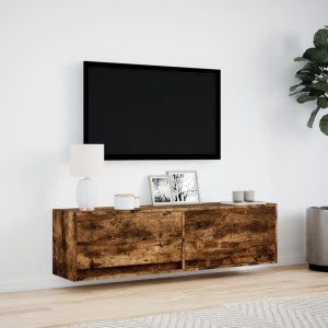 vidaXL Ścienna szafka TV z LED, przydymiony dąb, 140x31x38 cm 4