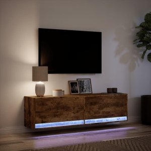 vidaXL Ścienna szafka TV z LED, przydymiony dąb, 140x31x38 cm 5