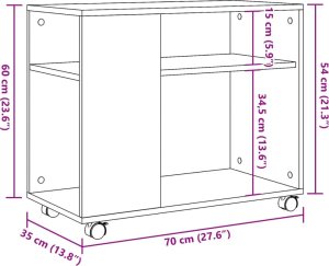 vidaXL Stolik boczny na kółkach, szarość betonu, 70x35x60 cm 10