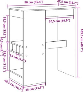 vidaXL Stolik barowy z przegródkami, szary dąb sonoma, 90x47,5x103,5cm 9
