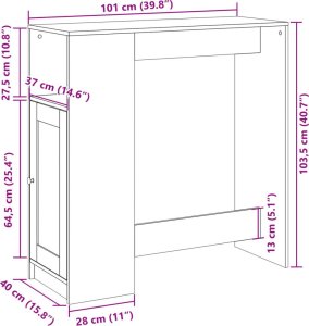 vidaXL Stolik barowy z przegrodami, przydymiony dąb, 101x40x103,5 cm 11