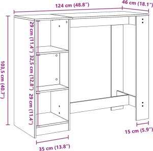 vidaXL Stolik barowy z regałem, czarny, 124x46x103,5 cm 9
