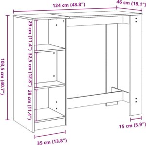 vidaXL Stolik barowy z regałem, biały, 124x46x103,5 cm 8