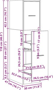 vidaXL Szafka apteczna, szarość betonu, 30x41x118 cm 10