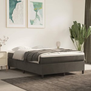 vidaXL VidaXL Box Spring Bed with Mattress Dark Gray 53.9"x74.8" Full Velvet 1