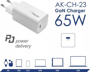 Ładowarka Akyga Ładowarka USB AK-CH-23 USB-C PD 5-20V / max. 3.25A 65W Quick Charge 3.0 GaN 5
