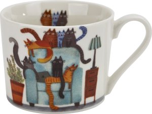 DUO Filiżanka porcelanowa 230 ml + spodek Koci Świat Koty na fotelu 3