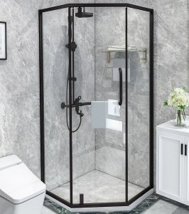 Liveno Kabina prysznicowa pięciokątna 90 czarna LOFT z wysokim 14cm białym brodzikiem 2