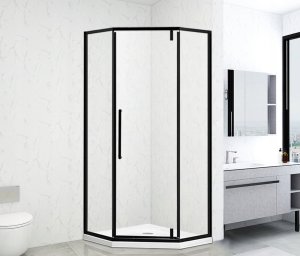 Liveno Kabina prysznicowa pięciokątna 90 czarna LOFT z wysokim 14cm białym brodzikiem 3