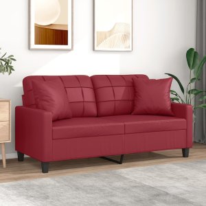 vidaXL vidaXL 2-os. sofa z poduszkami, winna czerwień, 140 cm, sztuczna skóra 1