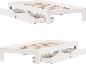 vidaXL vidaXL Rama łóżka bez materaca, biała, 100x200 cm, lite drewno sosnowe 9