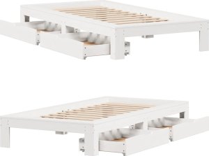 vidaXL vidaXL Rama łóżka bez materaca, biała, 90x200 cm, lite drewno sosnowe 9