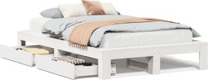 vidaXL vidaXL Rama łóżka bez materaca, biała, 135x190 cm, lite drewno sosnowe 2
