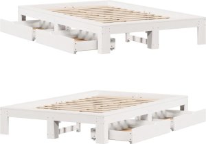 vidaXL vidaXL Rama łóżka bez materaca, biała, 135x190 cm, lite drewno sosnowe 9