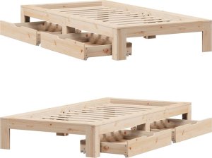 vidaXL Rama łóżka bez materaca, 75x190 cm, lite drewno sosnowe 9