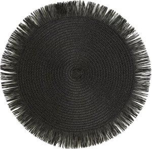 Eurofirany Podkładka dekoracyjna okrągła z frędzlami BOHO 38 cm czarna x6 1