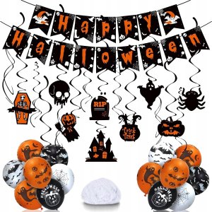 Korbi GIRLANDA HAPPY HALLOWEEN DEKORACJA BALONY DUCH DYNIA PAJĘCZYNA ZESTAW 41el. 1