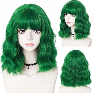 Korbi PERUKA ZIELONA WIG WŁOSY PÓŁDŁUGIE FALE ZIELONE COSPLAY HALLOWEEN W105 1