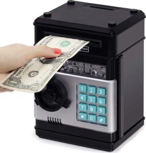 Korbi SEJF SKARBONKA BANKOMAT NA MONETY BANKNOTY PIN 1