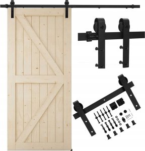 Korbi SYSTEM DRZWI PRZESUWNYCH BARN DOOR LOFT MODERN SZYNA CZARNY ZESTAW 2m 1