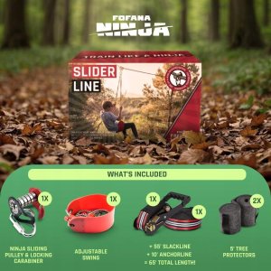 iPLAY Fofana Ninja Slider Zipline Pulley zestaw do zabawy na świeżym powietrzu, 20m 4