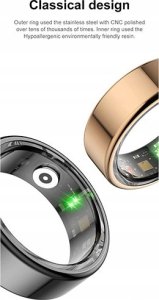 Smart Ring Powerton auksinė, tętno, saturacja, monitorius snu, aktywność, roz 8, Powerton 8